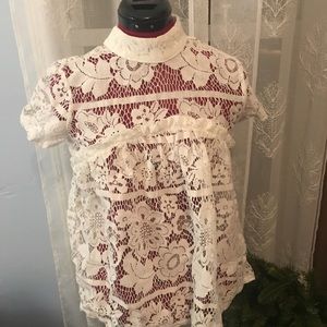 Mock Neck Lace Top